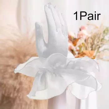 1 пара свадебных декоративных перчаток для косплея на открытом воздухе, солнцезащитный крем для танцев, этикет, модные кружевные перчатки для невесты с оборками, атласная резинка белый
