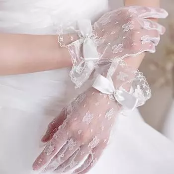 1 пара свадебных перчаток, элегантное кружевное свадебное украшение, бант, универсальное платье, аксессуары, сетка, тонкий стиль