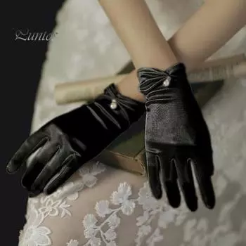 1 пара свадебных перчаток для невесты, плиссированные, гладкие, атласные, противоскользящие, с искусственным жемчугом, эластичные, чистого цвета, для танцев, банкета, коктейля, вечеринки, дамские перчатки красный