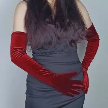 1 пара свадебных перчаток для невесты, золотистые бархатные, противоскользящие, на пять пальцев, в стиле ретро, чистый цвет S красный