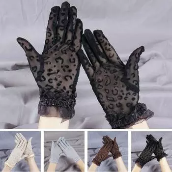 1 пара свадебных перчаток, прозрачные тонкие кружевные перчатки с леопардовым принтом, ажурные, с декоративной сборкой, винтажные дышащие перчатки для выпускного вечера для свиданий чёрный
