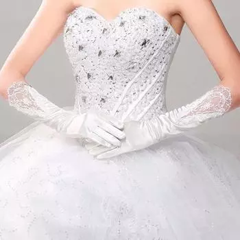 1 пара свадебных перчаток с кружевной цветочной вышивкой, романтические белые, с пятью пальцами, атласные, гладкие, дышащие, мягкие, лоскутные, перчатки для свадьбы, выпускного вечера белый
