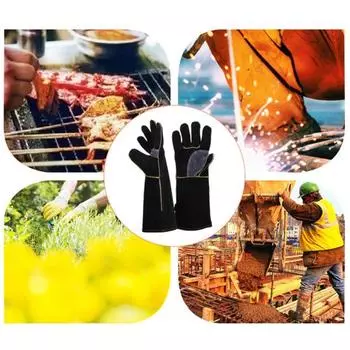 1 пара сварочных перчаток с удлиненными рукавами, огнестойкие, износостойкие, прочные, впитывающие пот, превосходные защитные перчатки из искусственной кожи. 35cm чёрный