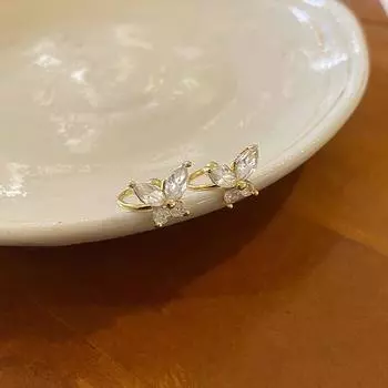 1 пара сверкающих циркониевых больших/маленьких сережек-клипс в форме бабочки без пирсинга S