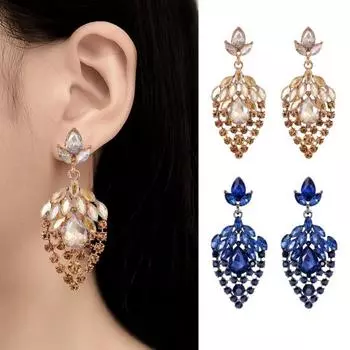 1 пара сверкающих цветных висячих геометрических серег с яркими стразами, серьги-гвоздики в форме капли воды, ювелирные изделия синий
