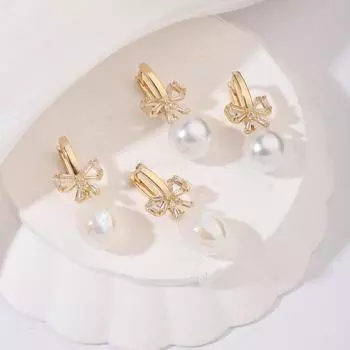 1 пара сверкающих круглых/овальных висячих сережек с искусственным жемчугом для женщин с кубическим цирконием, галстук-бабочка, ювелирные изделия, свадебные аксессуары золотой