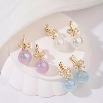 1 пара сверкающих круглых висячих сережек с искусственным жемчугом для женщин с кубическим цирконием, галстук-бабочка, ювелирные изделия, свадебные аксессуары синий