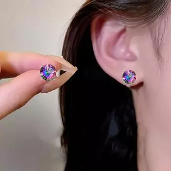 1 пара сверкающих сережек-гвоздиков со стразами из медного материала, легкие блестящие серьги-гвоздики для женщин, ювелирные изделия в подарок разноцветный