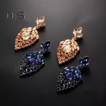 1 пара сверкающих висячих серег со стразами, яркие цветные серьги-гвоздики с геометрической кисточкой и каплевидной формой, ювелирные аксессуары синий