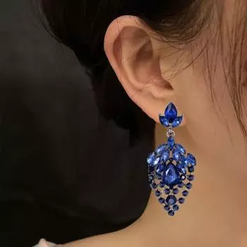 1 пара сверкающих висячих сережек со стразами, яркие цвета, геометрическая кисточка, форма капли воды синий