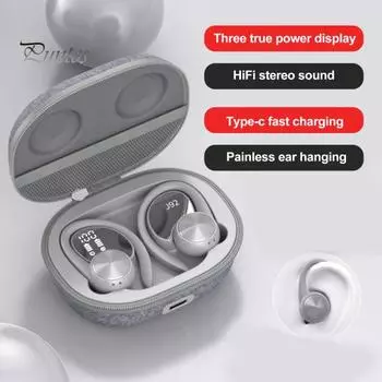 1 пара светодиодных беспроводных наушников с цифровым дисплеем, сканером отпечатков пальцев, интеллектуальным шумоподавлением, музыкальным проигрывателем, совместимым с Bluetooth 5.0, беспроводным подключением серый