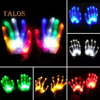 1 пара светодиодных мигающих перчаток с 6 режимами освещения, забавные светящиеся игрушки для вечеринок, дней рождения, наполнителей для чулок синий
