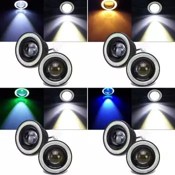 1 пара светодиодных противотуманных фар со светодиодным кольцом COB 30W 3200LM Высокая яркость противотуманных фар с конденсаторными линзами 64MM белый