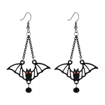 1 пара свисающих серег матового черного цвета, серьги-крючки с тройной летучей мышью, женские серьги на Хэллоуин, ведьмовские готические украшения для ушей A
