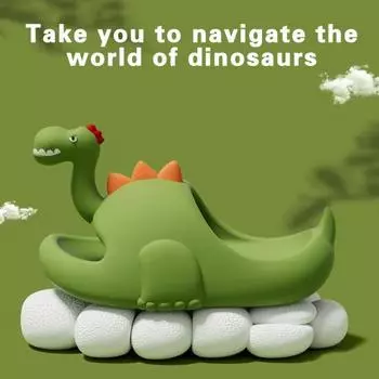 1 пара тапочек для мальчиков, нескользящие, милые, мягкие, удобные, утепленные, детские тапочки с милым динозавром из ЭВА, поставка 18cm зелёный