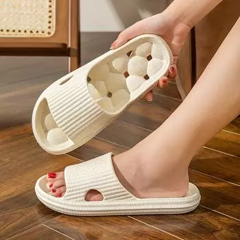 1 пара тапочек из ЭВА для всех сезонов, полосатый узор, мягкая подошва, нескользящие тапочки для душа в помещении с защитой от протеканий, удобная стелька и подкладка 36-37 белый