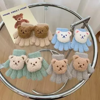 1 пара теплых детских перчаток Otudoor для мальчиков и девочек, милые перчатки с мультяшным медведем 3D для малышей, милые осенне-зимние утолщенные теплые детские перчатки