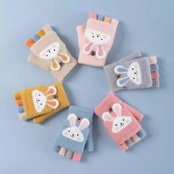 1 пара теплых детских перчаток с рисунком для мальчиков и девочек, милые перчатки с изображением животных и кроликов, милые теплые варежки на осень и зиму розовый