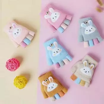 1 пара теплых детских перчаток с рисунком для мальчиков и девочек, милые перчатки с изображением животных и кроликов, милые теплые варежки на осень и зиму розовый