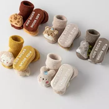 1 пара теплых махровых носков для новорожденных мальчиков и девочек, милые носки с изображением телячьей шкуры для малышей, осенне-зимние домашние нескользящие носки для пола XS