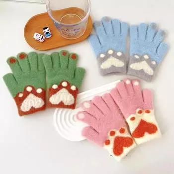 1 пара теплых милых детских перчаток для мальчиков и девочек, милые перчатки с изображением лапок котенка для детей, осенне-зимние теплые пушистые перчатки для улицы