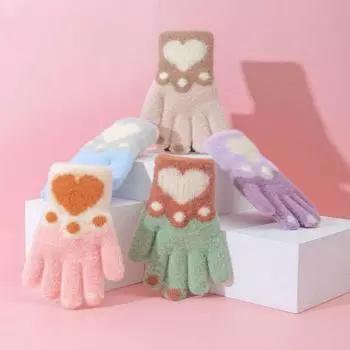 1 пара теплых милых детских перчаток для мальчиков и девочек, милые перчатки с изображением лапок котенка для детей, осенне-зимние теплые пушистые перчатки для улицы