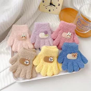 1 пара теплых милых детских перчаток для мальчиков и девочек, милые перчатки с изображением животных из мультфильмов, медведей и кроликов для детей, осенне-зимние теплые утолщенные плюшевые перчатки