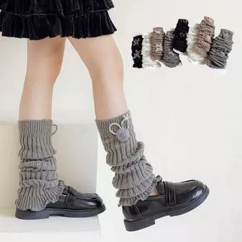 1 пара теплых модных носков с бантом для детей, кружевные носки с бантом в стиле Лолиты, однотонные ворсовые носки для осени и зимы, мягкие хлопковые носки для школы