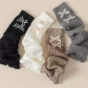 1 пара теплых модных носков с бантом для детей, кружевные носки с бантом в стиле Лолиты, однотонные ворсовые носки на осень и весну, мягкие хлопковые носки для школы белый