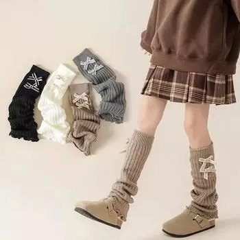 1 пара теплых модных носков с бантом для детей, кружевные носки с бантом в стиле Лолиты, однотонные ворсовые носки на осень и весну, мягкие хлопковые носки для школы белый