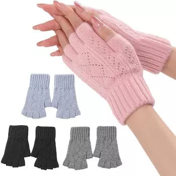 1 пара теплых мягких вязаных зимних перчаток без пальцев из норкового флиса, роскошные плюшевые варежки с полупальцами светло-синий