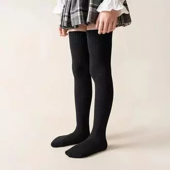 1 пара теплых осенних носков выше колена для детей, простые однотонные леггинсы, носки, весенние мягкие хлопковые детские носки чёрный
