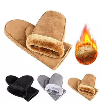 1 пара теплых перчаток для верховой езды, зимние перчатки из замши и кашемира, варежки с подогревом, искусственный мех с полным пальцем, мягкие, теплые, ветрозащитные чёрный