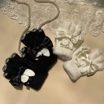 1 пара теплых перчаток из меха кролика для детей, милые перчатки с крыльями принцессы для детей, черные, белые, осенне-зимние теплые перчатки