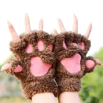 1 пара теплых плюшевых зимних перчаток с кошачьими лапками, пушистые, кавайные, портативные, модные, милые, мягкие