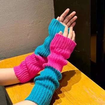 1 пара теплых рукавиц, модные вязаные варежки, ветрозащитные перчатки без пальцев, мягкие утолщенные розовые допаминовые нарукавники для косплея Лолиты