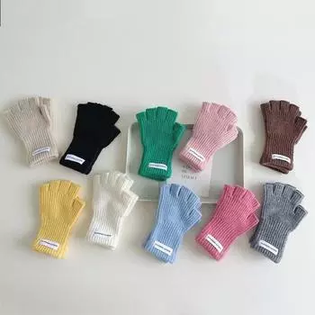 1 пара теплых шерстяных пушистых детских перчаток, модные перчатки без пальцев для детей, мальчиков и девочек, осенне-зимние плюшевые вязаные перчатки серый