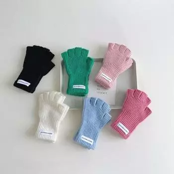 1 пара теплых шерстяных пушистых детских перчаток, модные перчатки без пальцев для детей, мальчиков и девочек, осенне-зимние плюшевые вязаные перчатки серый