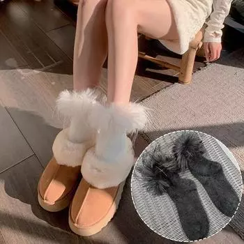 1 пара теплых утолщенных милых плюшевых универсальных носков с шероховатым краем, носки-тапочки средней длины белый