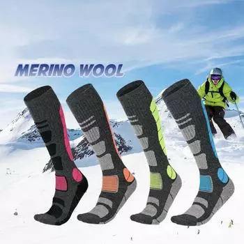 1 пара термоносков из мериносовой шерсти для мужчин и женщин, зимние длинные теплые компрессионные носки для катания на лыжах, походов, сноубординга, скалолазания, спортивные носки M серый/чёрный