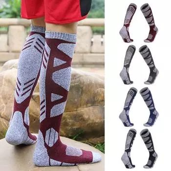 1 пара термотеплых носков до колена, дышащие, износостойкие, влагоотводящие, нескользящие манжеты, толстые лыжные носки унисекс L темно-серого