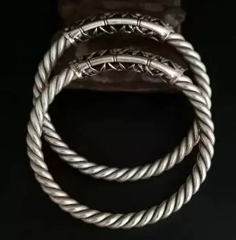 1 пара тибетских серебряных серебряных браслетов Мяо, этнические серебряные браслеты с жареным тестом