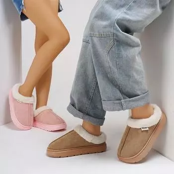 1 пара толстых нескользящих зимних женских пушистых меховых тапочек на толстой подошве из плюша 42-43 розовый