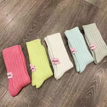 1 пара толстых розовых женских зимних осенних ретро вязаных носков средней длины с этикеткой серый