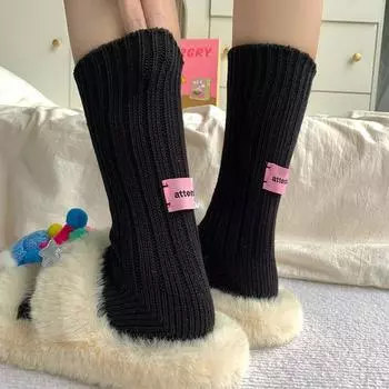 1 пара толстых розовых женских зимних осенних ретро вязаных носков средней длины с этикеткой