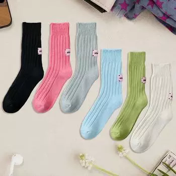 1 пара толстых розовых женских зимних осенних ретро вязаных носков средней длины с этикеткой бежевый