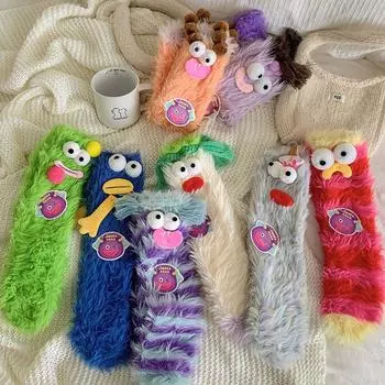 1 пара толстых забавных теплых зимних носков из флиса с рисунком из мультфильмов, уродливых и милых, носки-тапочки, носки средней длины