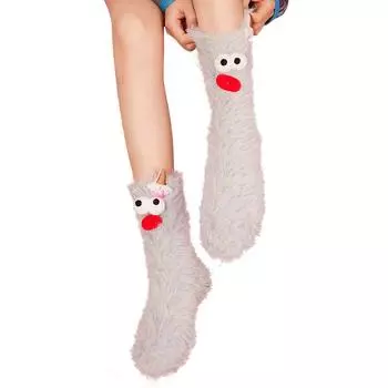 1 пара толстых забавных теплых зимних носков из флиса с рисунком из мультфильмов, уродливых и милых, носки-тапочки, носки средней длины