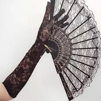 1 пара тонких модных солнцезащитных перчаток Lolita с кружевом и готическим цветком, дышащих, длинных, для вождения