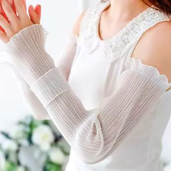 1 пара тонких рукавов, варежек без пальцев, солнцезащитных перчаток, мягких дышащих, из ледяного шелка, солнцезащитных, многофункциональных, устойчивых к воздействию кружев белый